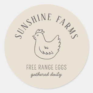 Sticker Rond Simple Moderne Hen Farm Oeufs Frais Tan