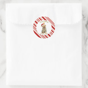 Sticker Rond Simple moderne joyeux noël chiot Labrador patte