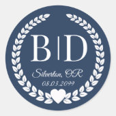 Sticker Rond Simple Moderne Mariage Bleu de Minuit (Devant)