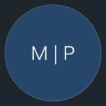 Sticker Rond Simple Moderne Mariage Monogramme Bleu Marine<br><div class="desc">Autocollant de mariage uni bleu marine simple et moderne avec votre monogramme dans une police sans empattement blanche. Les couleurs de la police et du fond peuvent être modifiées selon vos souhaits. Un design simple et minimaliste qui reste élégant et stylé. Utilisez ces autocollants pour sceller vos enveloppes ou vos...</div>
