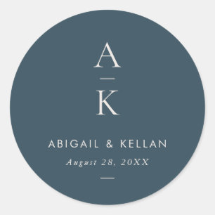 Sticker Rond Simple moderne Marine Blue Monogram Mix Match Mari