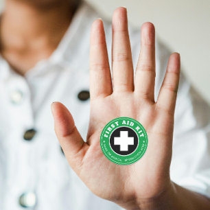 Sticker Rond Simple Moderne Médicale Vert Croix Noir Et Blanc
