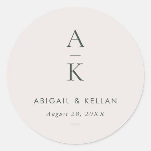 Sticker Rond Simple moderne Monogramme vert Mix Match Mariage (Devant)
