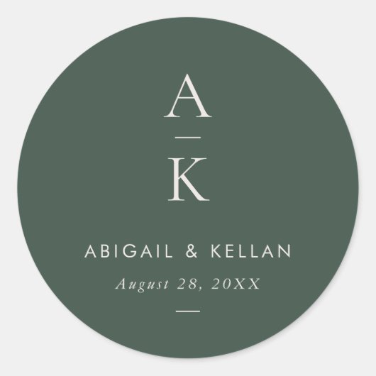 Sticker Rond Simple moderne Monogramme vert Mix Match Mariage (Devant)