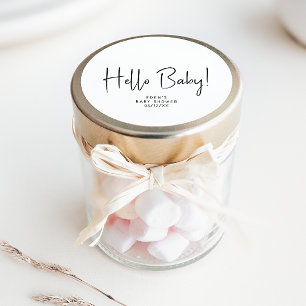 Sticker Rond Simple Moderne Neutral Bonjour Baby shower bébé Fa