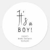 Sticker Rond Simple moderne Neutre C'est un garçon Baby shower  (Devant)