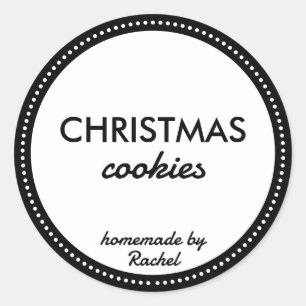 Sticker Rond Simple moderne Noir fait maison Cookies de Noël