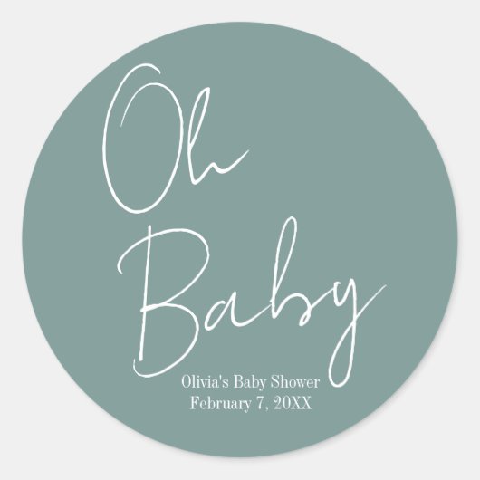 Sticker Rond Simple moderne Oh Baby Sage Baby shower vert (Devant)