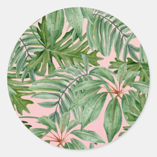 Sticker Rond Simple moderne Pink Palm Leaf Tropical Floral (Devant)