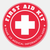 Sticker Rond Simple Moderne Premiers Secours Rouge Et Blanc Méd (Devant)
