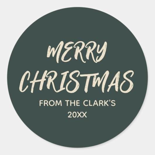 Sticker Rond Simple moderne Sage foncé Vert Joyeux Noël (Devant)