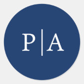 Sticker Rond Simple Monogram Bleu Nuit Mariage (Devant)