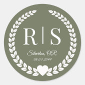 Sticker Rond Simple Monogram Vert Olive (Devant)