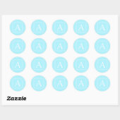 Sticker Rond Simple Monogramme Bleu Ciel (Feuille)
