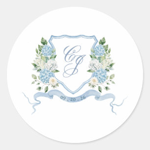 Sticker Rond Simple Monogramme Bleu Poussiéreux Couronne De Mar