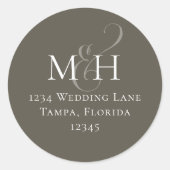 Sticker Rond Simple Monogramme Brown Grey Adresse de retour (Devant)