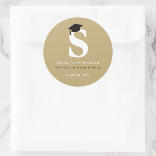Sticker Rond Simple Monogramme Classique Moderne Casquette de R (Sac)