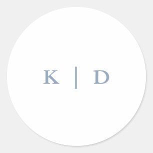 Sticker Rond Simple Monogramme de Mariage Élégant Bleu Poussiér