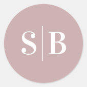 Sticker Rond Simple Monogramme Dusty Mauve Mariage rose (Devant)