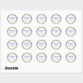 Sticker Rond Simple Monogramme Élégant Mariage Floral Violet (Feuille)