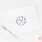 Sticker Rond Simple Monogramme Élégant Mariage Floral Violet (Enveloppe)