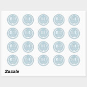 Sticker Rond Simple Monogramme Mariage Bleu Glacé (Feuille)