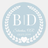 Sticker Rond Simple Monogramme Mariage Bleu Glacé (Devant)