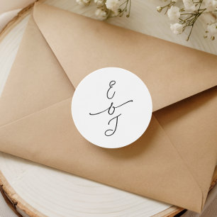 Sticker Rond Simple Monogramme Mariage Manuscrit Fantaisie