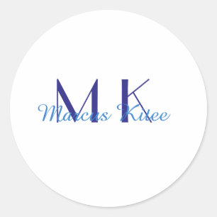 Sticker Rond simple monogramme minimaliste nom personnalisé ble