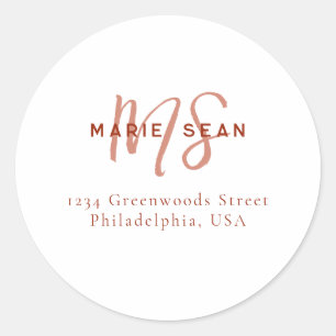 Sticker Rond Simple Monogramme Minimaliste Rouge Écarlate