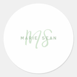 Sticker Rond Simple Monogramme Minimaliste Vert Sauge