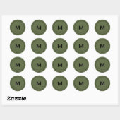 Sticker Rond Simple Monogramme Noir Classique Olive (Feuille)