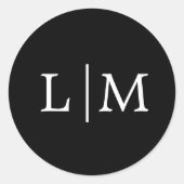 Sticker Rond Simple Monogramme Noir Élégant de Mariage (Devant)