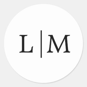 Sticker Rond Simple Monogramme Noir et Blanc Élégant de Mariage