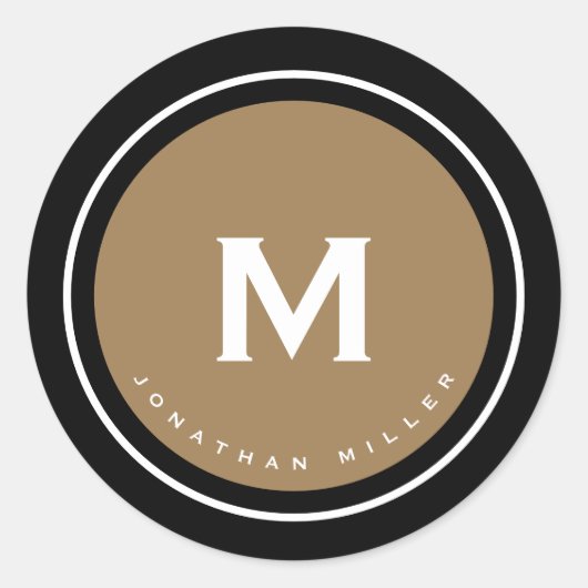 Sticker Rond Simple Monogramme Or Classique Noir Et Or (Devant)