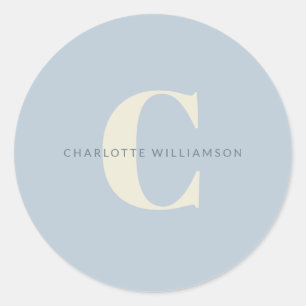 Sticker Rond Simple Monogramme Personnalisé et Nom en Bleu 