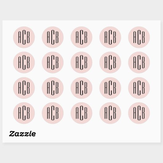 Sticker Rond Simple Monogramme Trois Lettres en Rose et Noir (Feuille)