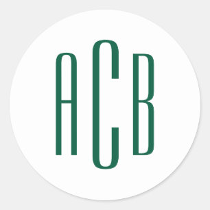 Sticker Rond Simple Monogramme Trois Lettres Vert Chasseur