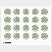 Sticker Rond Simple Monogramme Vert Olive (Feuille)