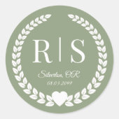 Sticker Rond Simple Monogramme Vert Olive (Devant)