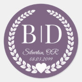 Sticker Rond Simple Muted Amethyst Purple Monogram Wedding (Devant)