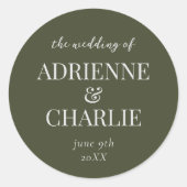 Sticker Rond Simple Names Wedding Date Favor Envelope (Devant)