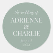Sticker Rond Simple Names Wedding Date Favor Envelope (Devant)