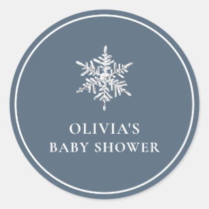 Sticker Rond Simple Nany Blue Modern Snowflake Baby shower