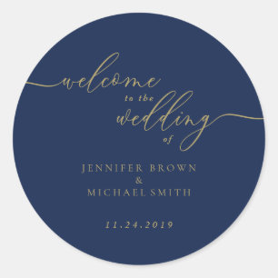 Sticker Rond Simple Navy Gold Bienvenue au Mariage