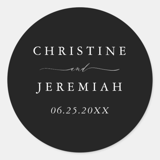 Sticker Rond Simple noir blanc Mariage de script moderne (Devant)