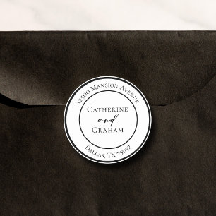 Sticker Rond Simple Noir Blanc Moderne Mariage Adresse de retou