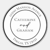 Sticker Rond Simple Noir Blanc Moderne Mariage Adresse de retou (Devant)