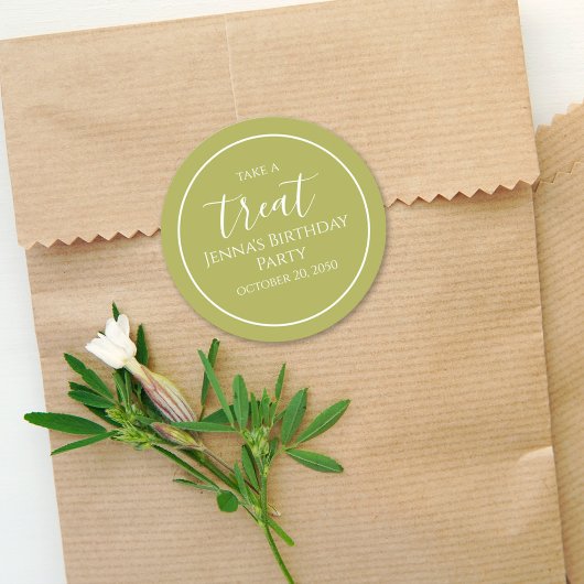 Sticker Rond Simple Olive Green Anniversaire Calligraphie Cute 