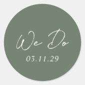 Sticker Rond Simple Olive Green Mariage moderne (Devant)